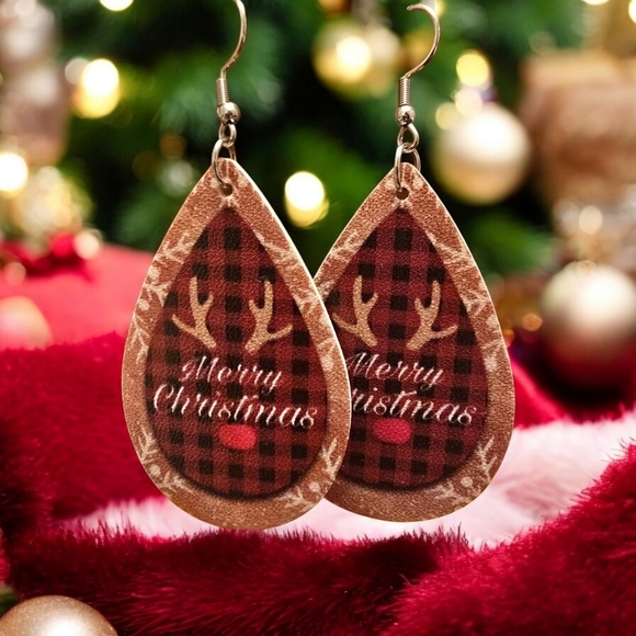 Fashion Jewelry Jewelry - Vegan Leather Teardrop Christmas Earrings